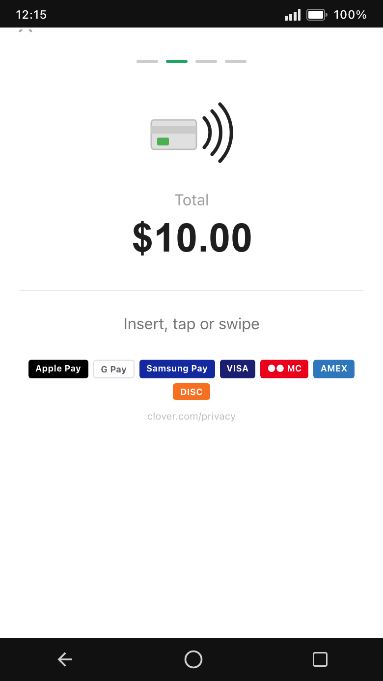 Tap-to-pay screen ready for the customer.